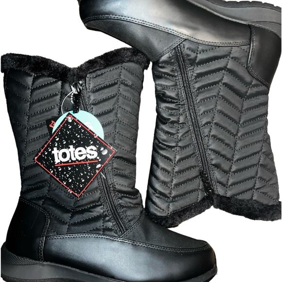 NWT Totes Black Faux Fur Lined Jodi Boots Womens 8 - Picture 1 of 8